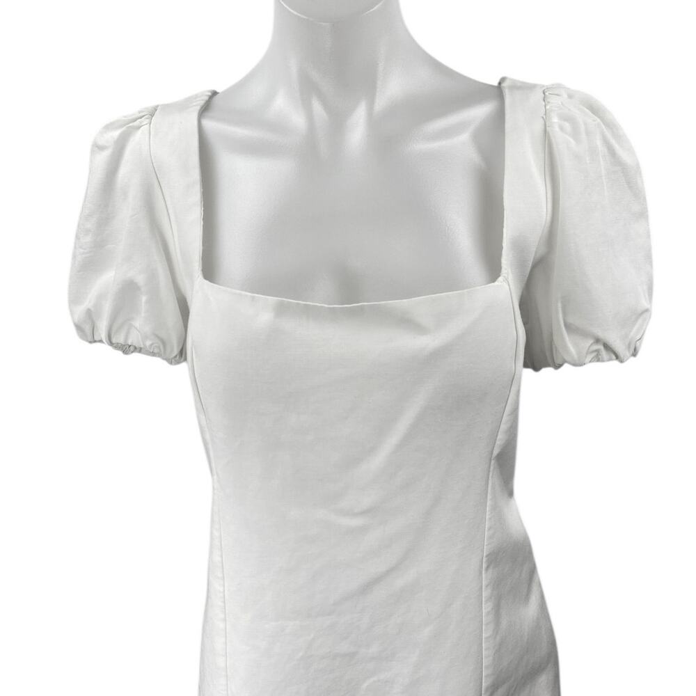 NEW Zara White Short Puff Sleeve Lace Up Back Square Neck Mini A Line Dress XL - Picture 3 of 6